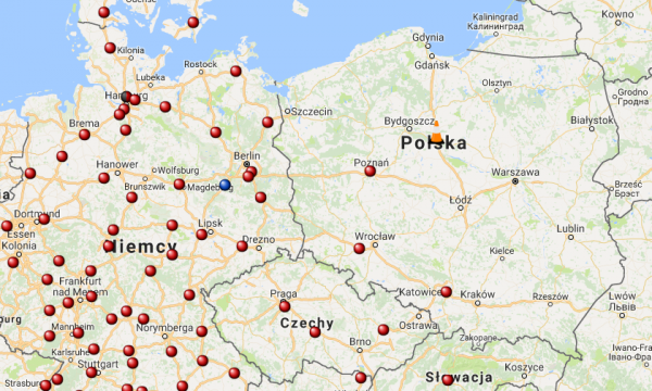 sieć stacji szybkiego ładowania Tesla Motors w Polsce - 22 grudzień 2017r.