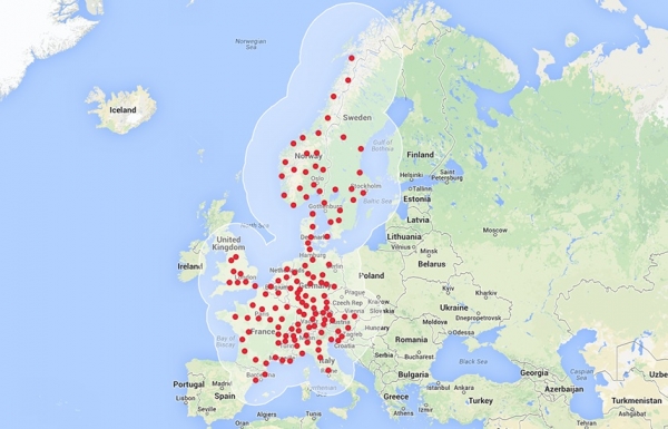planowana sieć stacji szybkiego ładowania Tesla Motors w Europie - zima 2014/2015
