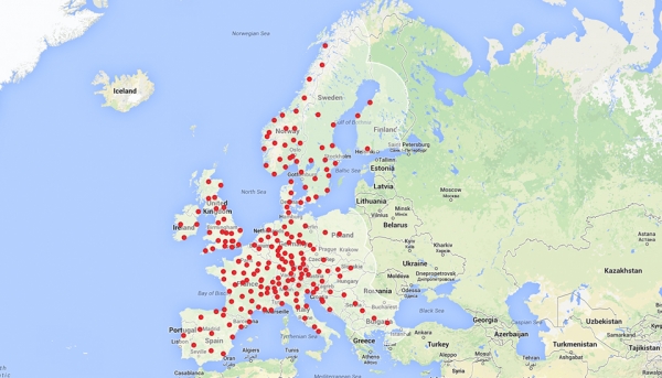 Plan instalacji sieci stacji szybkiego ładowania Tesla Motors w Europie - rok 2015