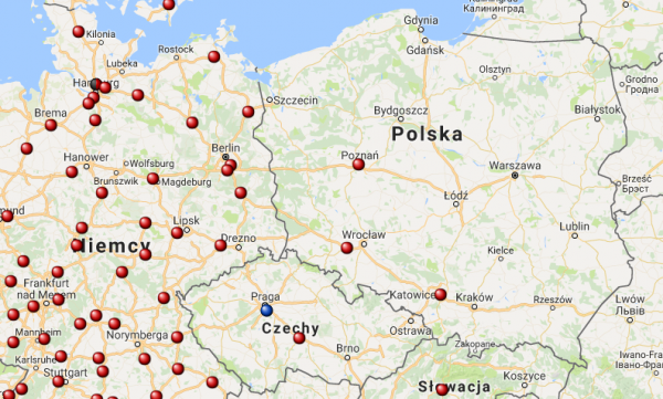 sieć stacji szybkiego ładowania Tesla Motors w Polsce - 21 grudzień 2016r.