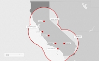 sieć pierwszych 6-ciu stacji Tesla Supercharger w Kalifornii