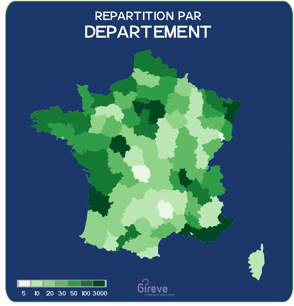 Mapa gęstości punktów ładowania we Francji - wrzesień 2014