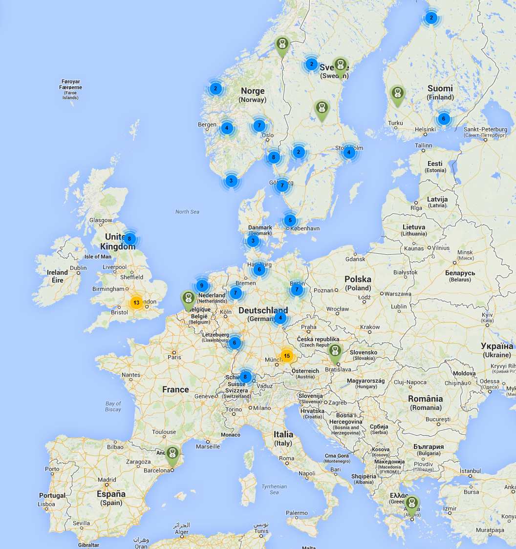 Mapa szybkich ładowarek CCS w Europie - 04 06 2014