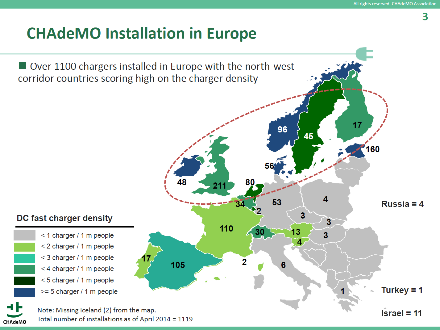 Mapa szybkich ładowarek CHAdeMO w Europie - kwiecień 2014