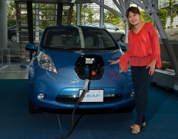Keiko Ihara obok Nissana Leafa 2013