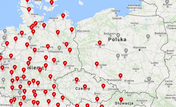 sieć stacji szybkiego ładowania Tesla Motors w Polsce - 22 grudzień 2017r.