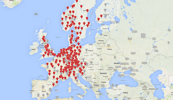 sieć stacji szybkiego ładowania Tesla Motors w Europie - 28 listopada 2015r.